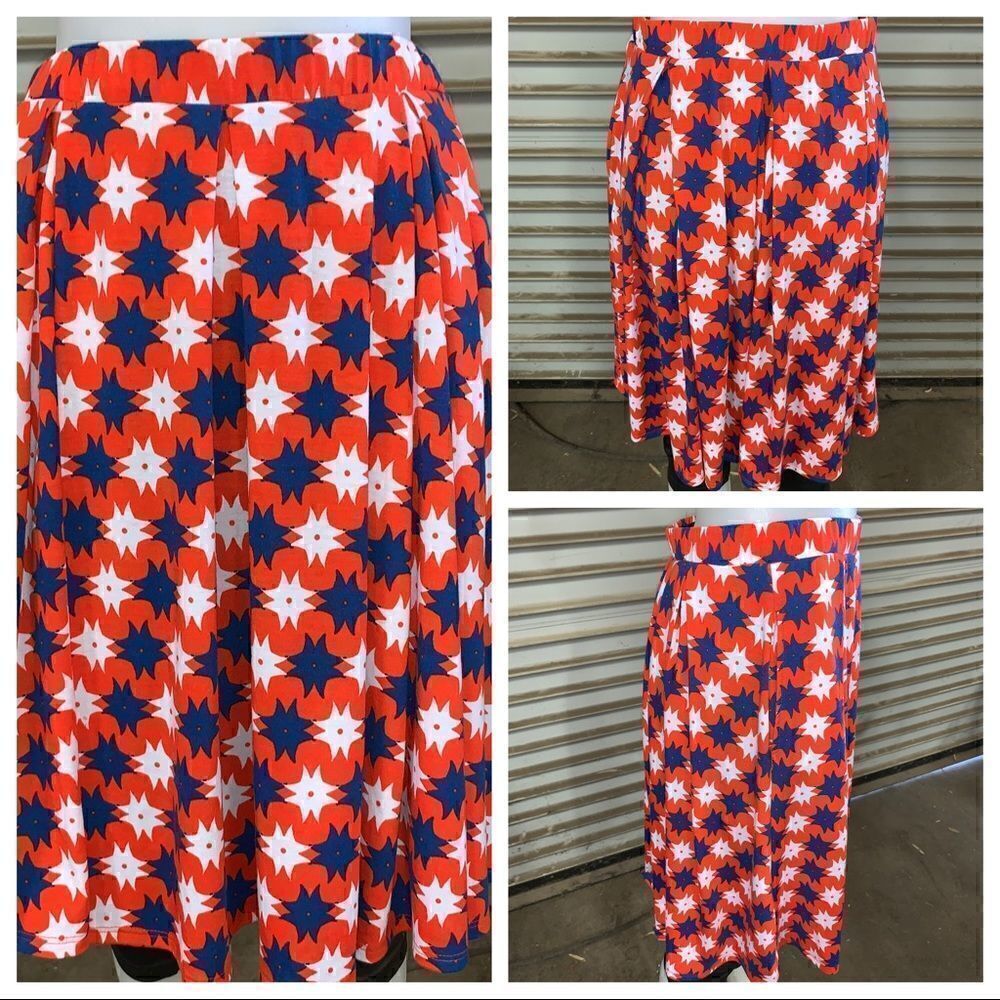 LuLaRoe red skirt with ,white,and stars